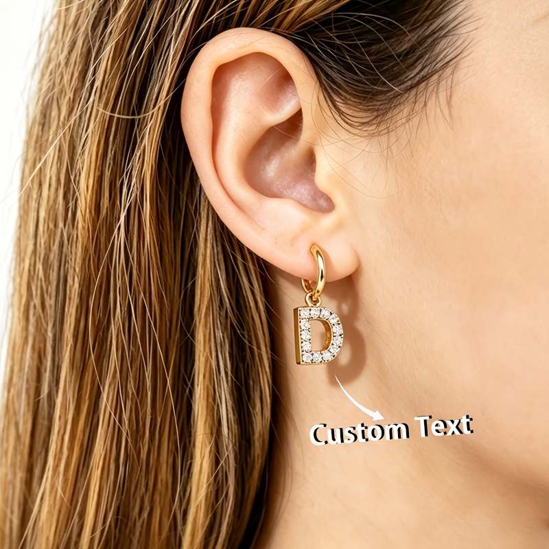 Custom 18K Gold Plated Letter Hoop Earrings with Rhinestones